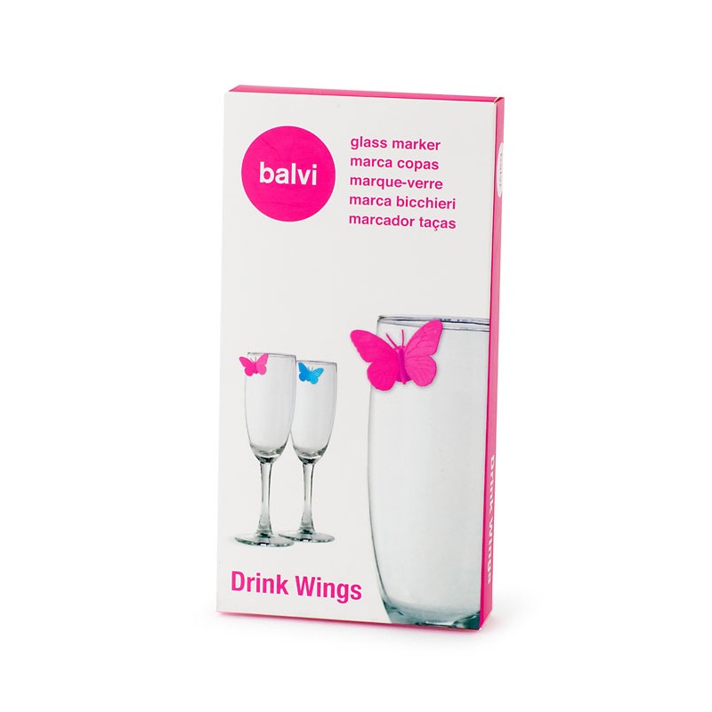 Set 10 segna bicchieri marcatori farfalle in silicone - DRINK A WINGS by  BALVI