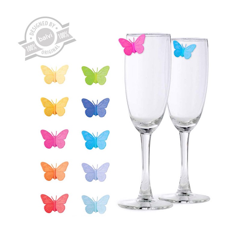 Set 10 segna bicchieri marcatori farfalle in silicone - DRINK A WINGS by  BALVI