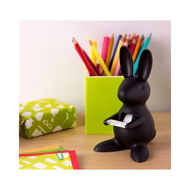 Dispenser nastro adesivo a forma di coniglio colore nero DESK BUNNY by QUALY